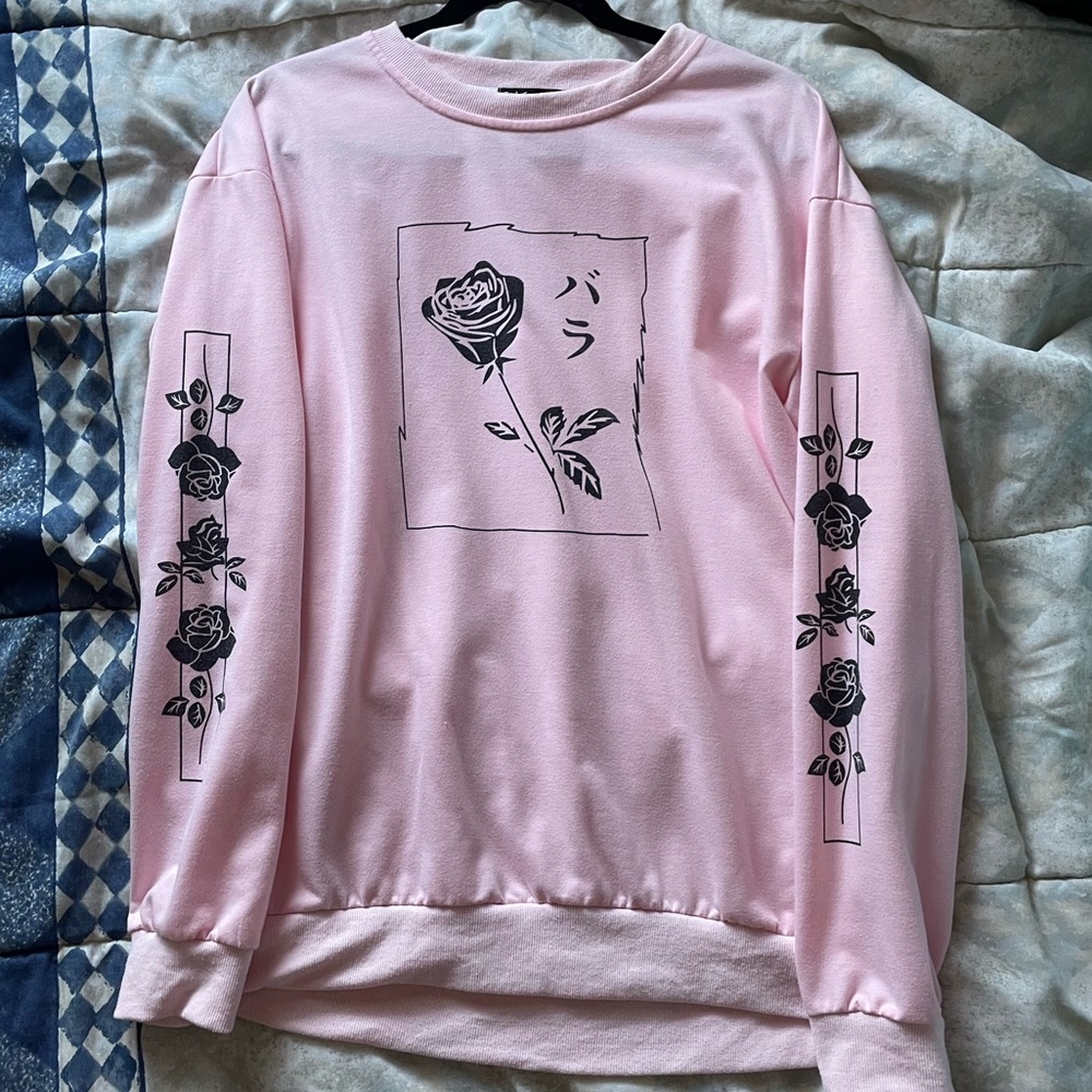 Light Pink Rose Decorated Sweater